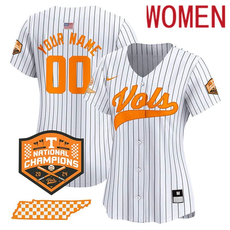 Women Tennessee Volunteers White Stripe 2024 Nike Champions Vapor Premier Limited Custom NCAA Jersey